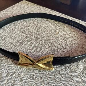 Vintage Dame black eelskin belt gold clip sz S